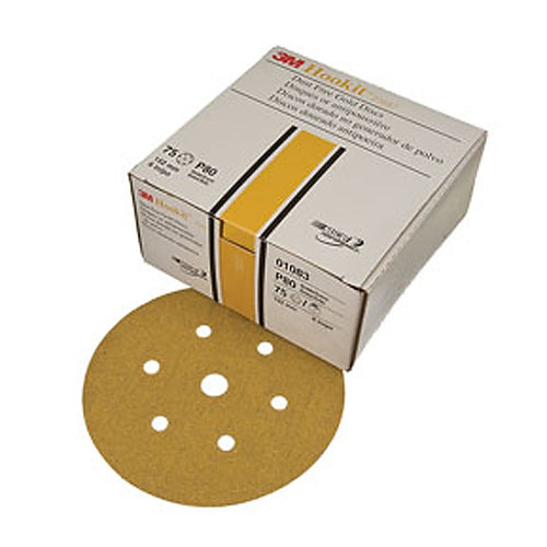 3M - 01083 - Hookit Gold Disc Dust Free 236U, 6 in, P80C, 100/box