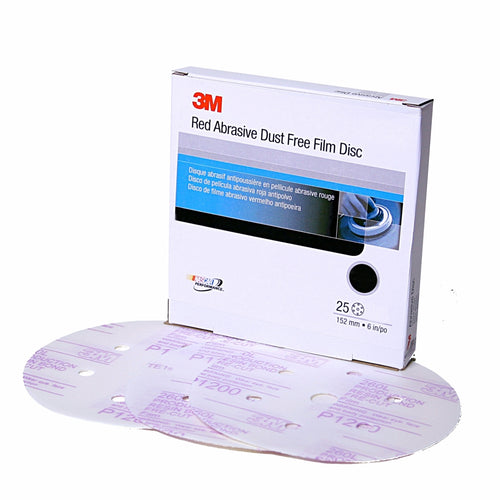 3M - 01134 - Red Abrasive Finishing Film Hookit Disc Dust Free, 6 in, P1200, 25/box - 60455037741