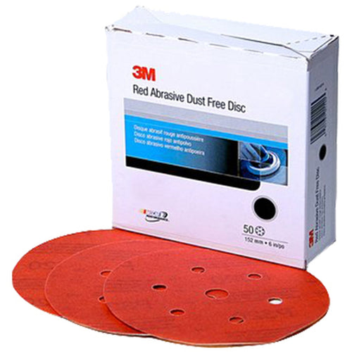 3M - 01145 - Red Abrasive Hookit Disc Dust Free, 6 in, P120, 50/box - 60455037691