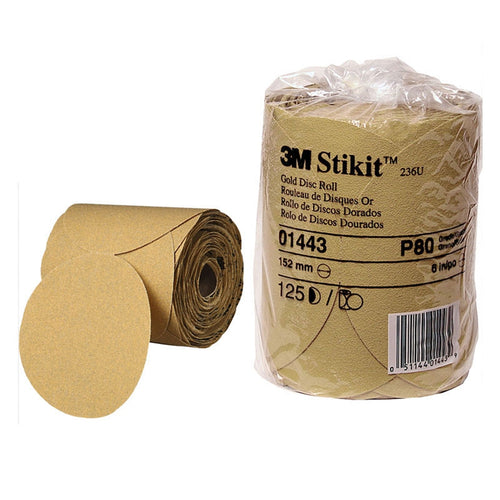 3M - 01443 - Stikit Gold Disc Roll, 236U, 6 in, P80A, 125/roll