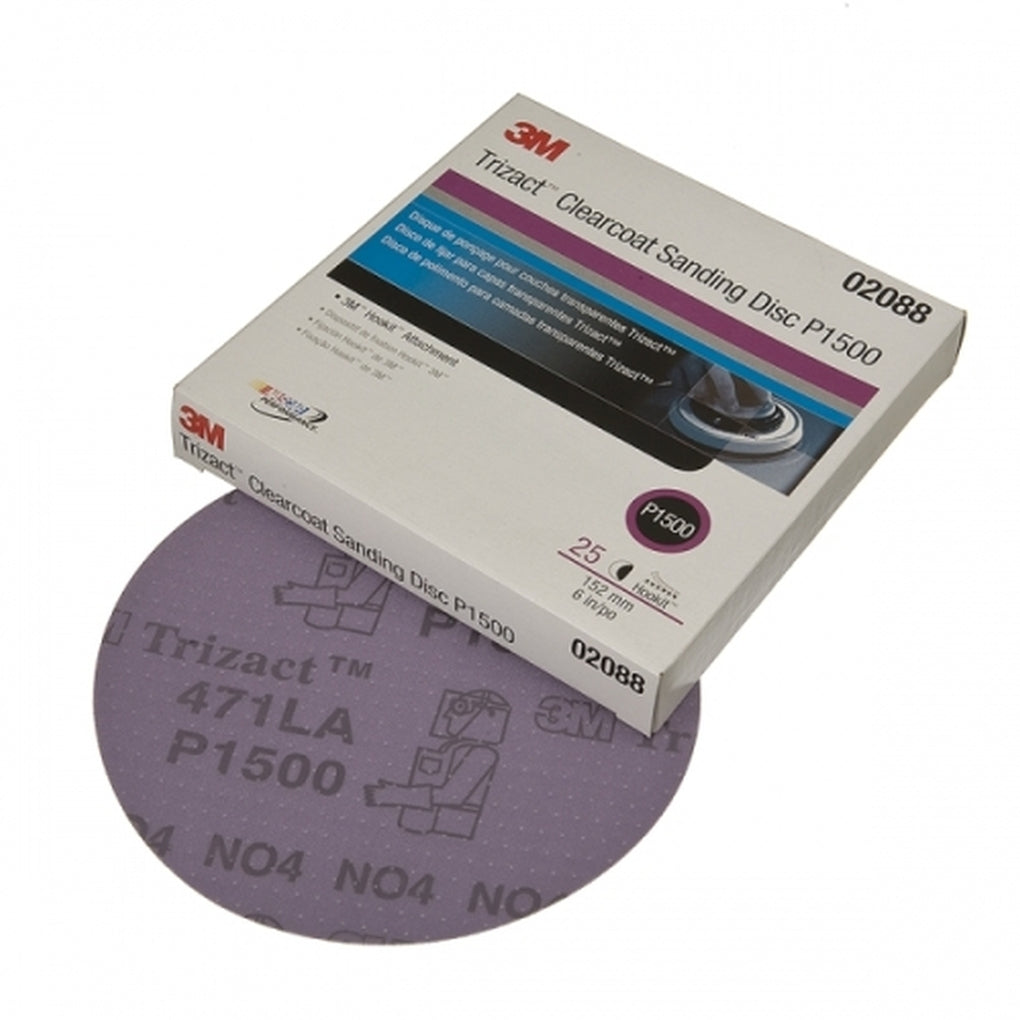 3M - 02088 - Trizact Hookit Clear Coat Sanding Disc, P1500, 6 in