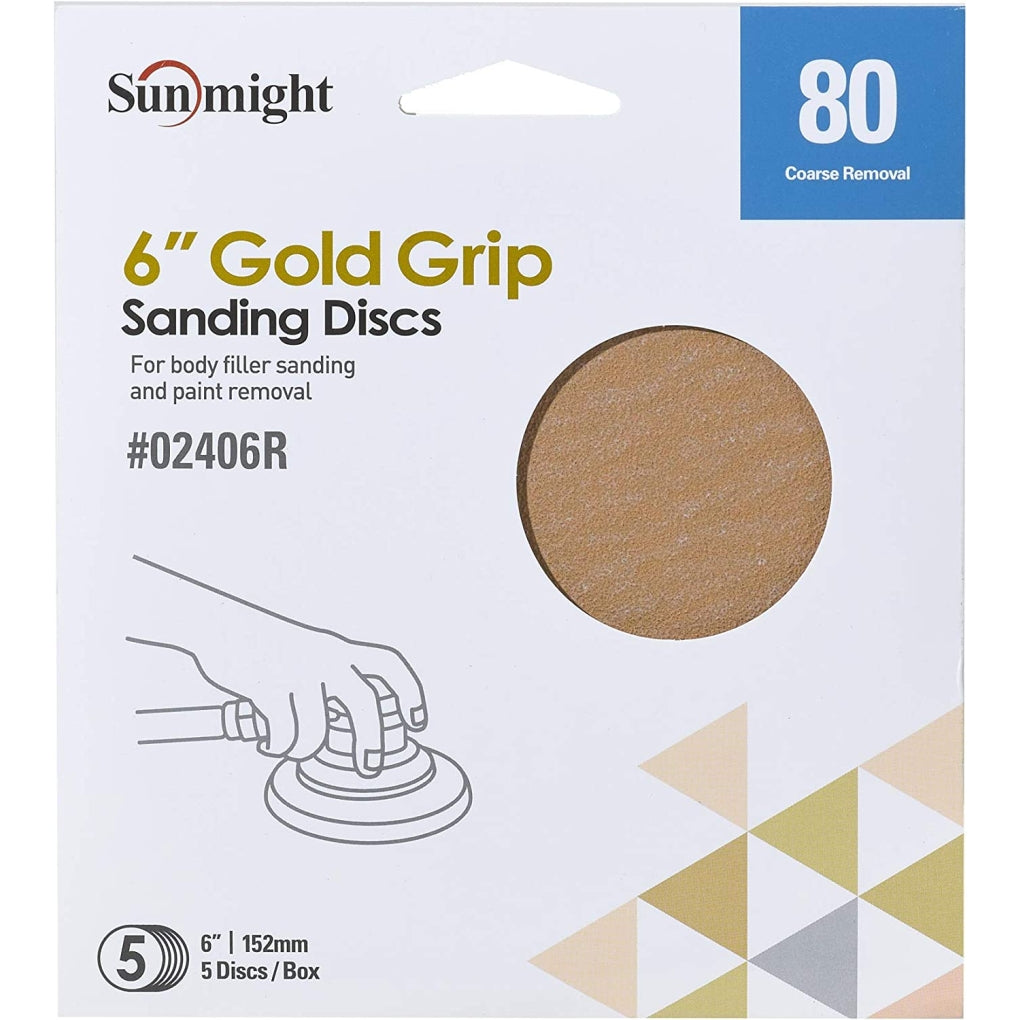 Sunmight - 02406R - 6 IN. Gold Grip Sanding Discs Grit 80 - 5/Pack