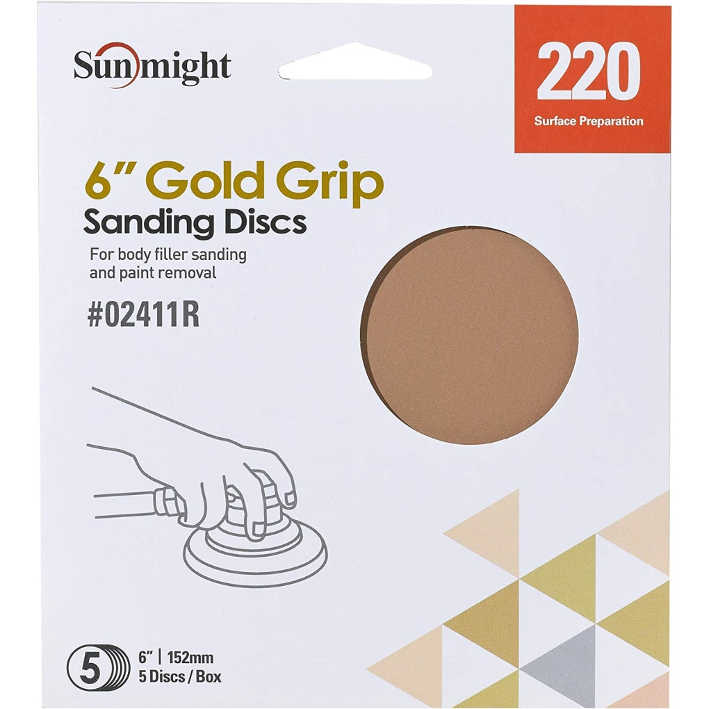 Sunmight - 02411R - 6 IN. Gold Grip Sanding Discs Grit 220 - 5/Pack
