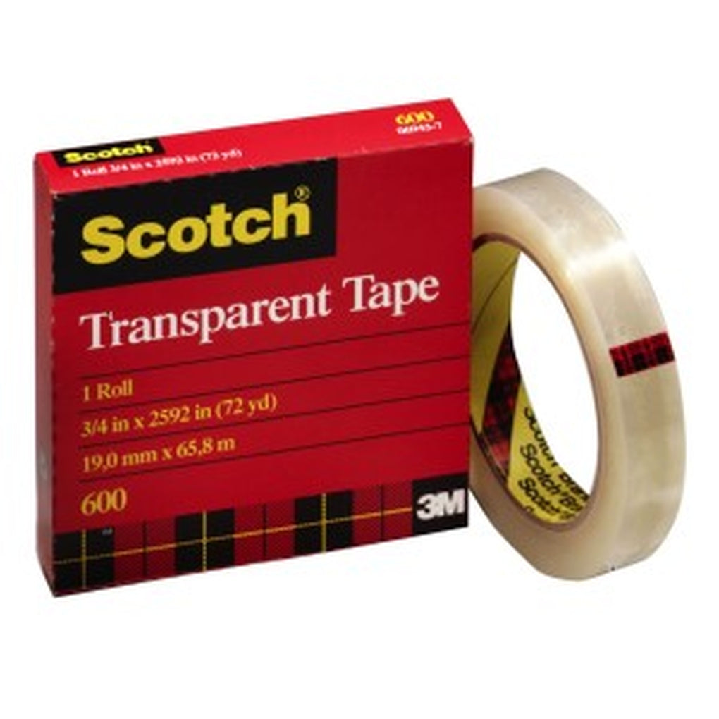3M - 06943 - Scotch Premium Transparent Film Tape 600 Clear, 3/4 in x 72 yd
