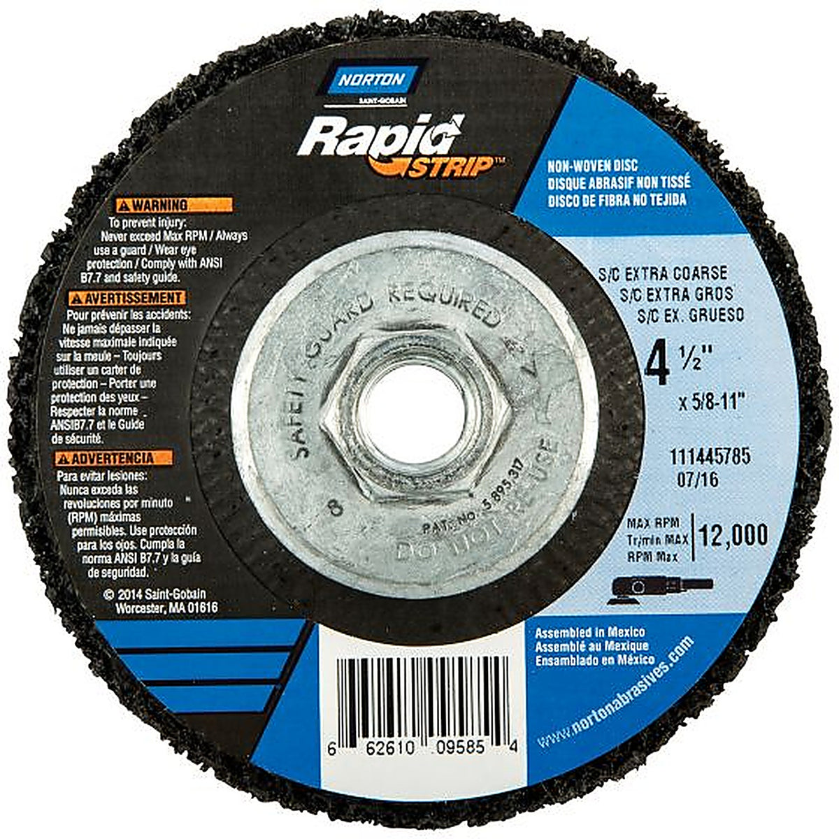 Norton - 09585 - Bear-Tex Rapid Strip Non-Woven Type 27 Depressed Center Grinding Disc, 4-1/2 Inch Diameter, 5/8 Inch
