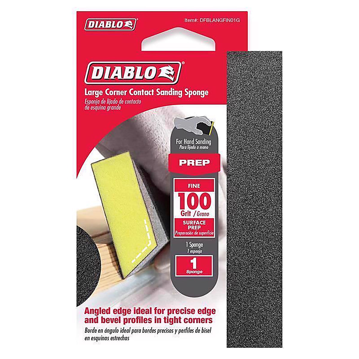 Diablo - DFBLANGFIN01G - 5 in. L X 3 in. W X 1 in. T 100 Grit Fine Angled Sanding Sponge