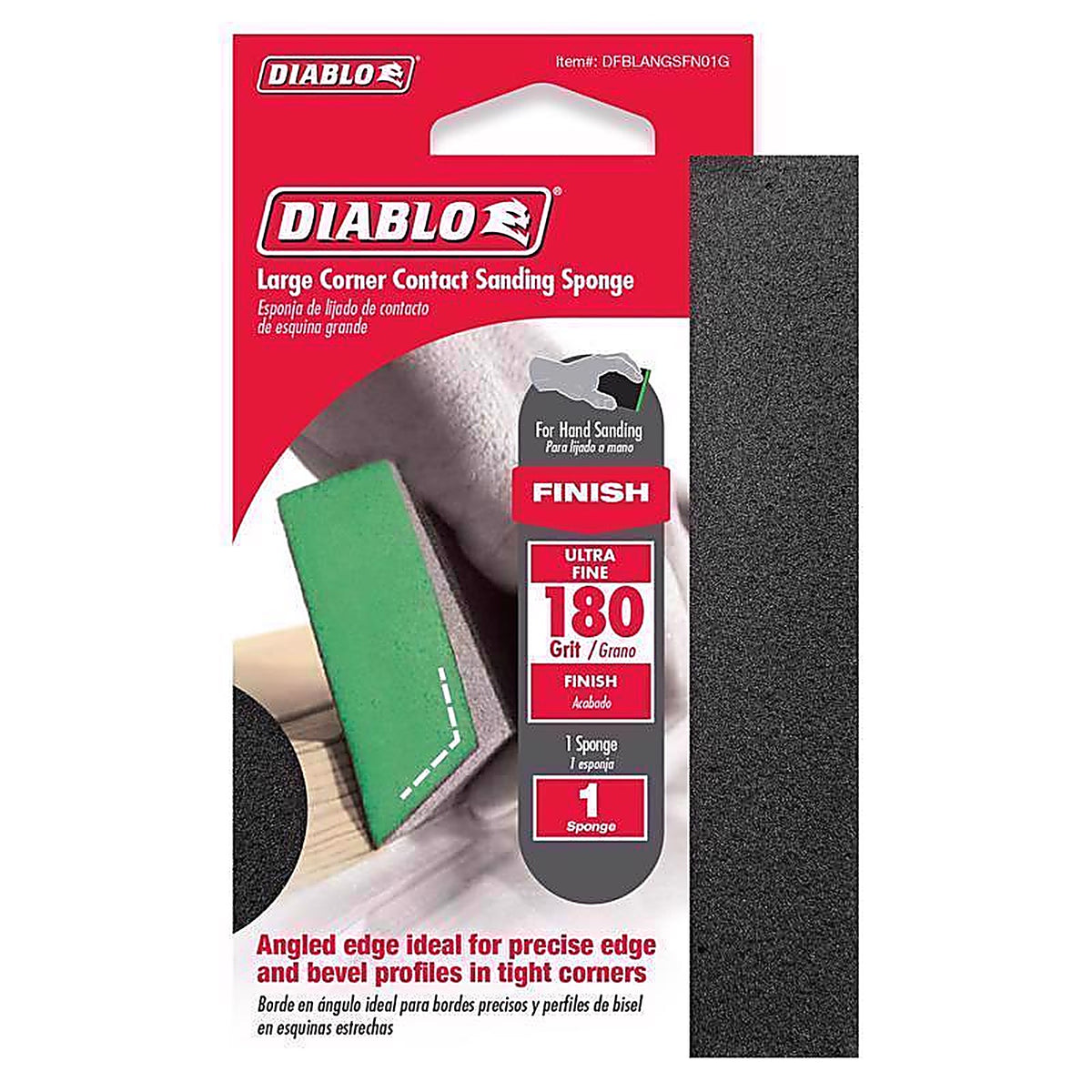 Diablo - DFBLANGSFN01G - 5 in. L X 3 in. W X 1 in. T 180 Grit Ultra Fine Angled Sanding Sponge