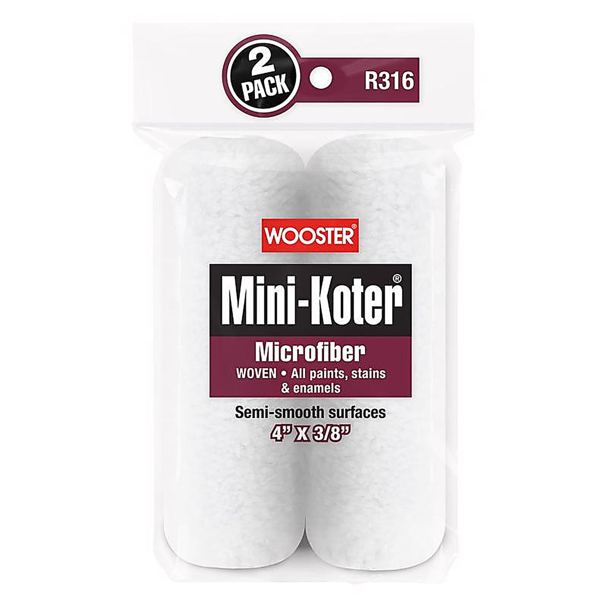 Wooster - R316-4 - Mini-Koter Microfiber 4 in. W X 3/8 in. Mini Paint Roller Cover 2 pk