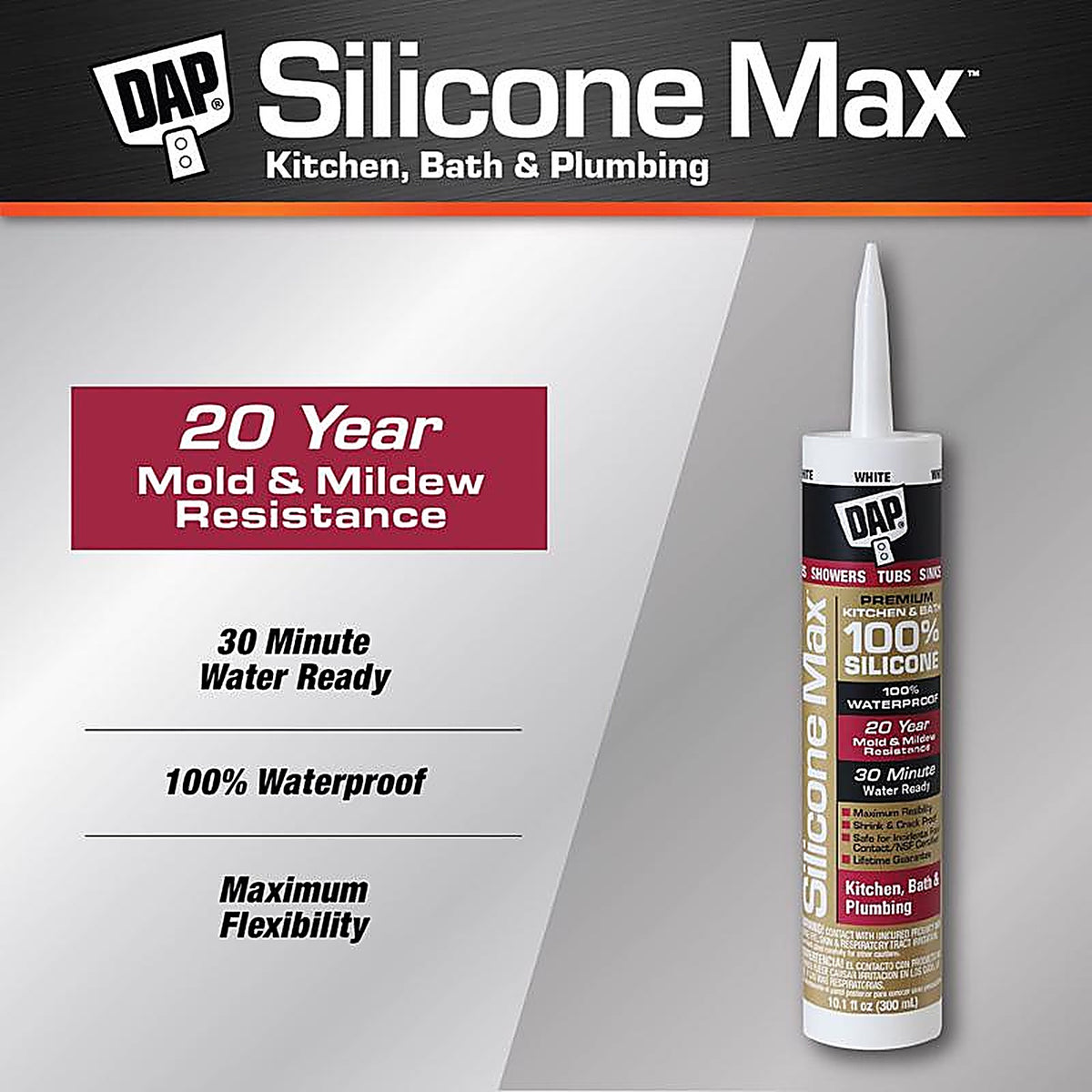DAP - 7079808667 - Silicone Max White Silicone Kitchen and Bath Sealant 10.1 oz