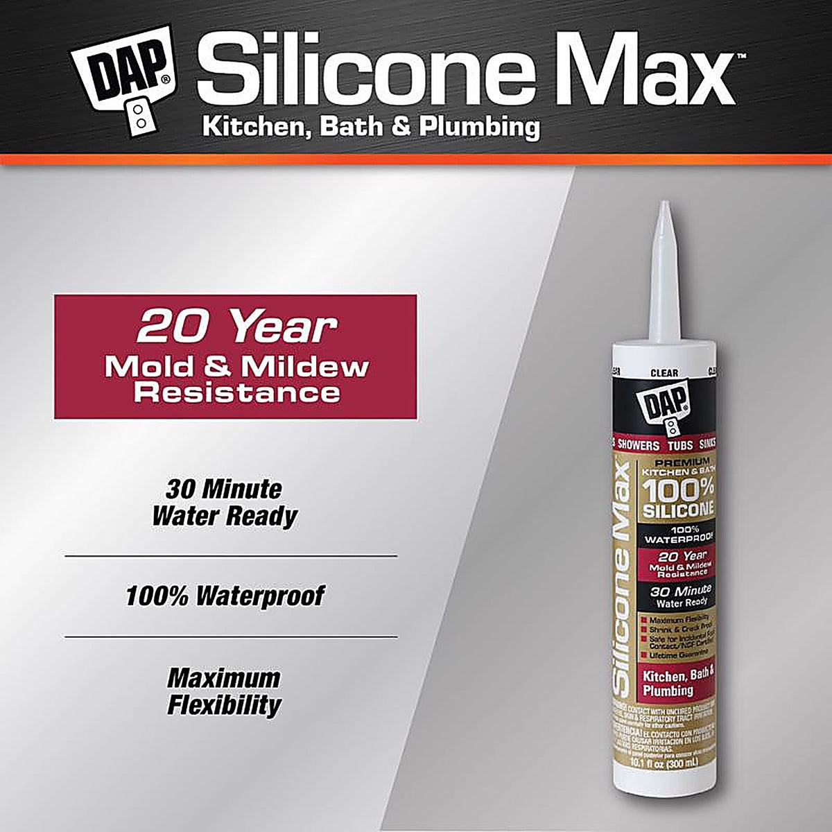 DAP - 7079808668 - Silicone Max Clear Silicone Kitchen and Bath Sealant 10.1 oz