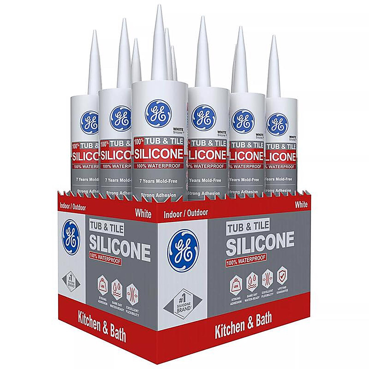 GE - 2749484 - Tub & Tile White Silicone 1 Tub and Tile Caulk Sealant 10.1 oz