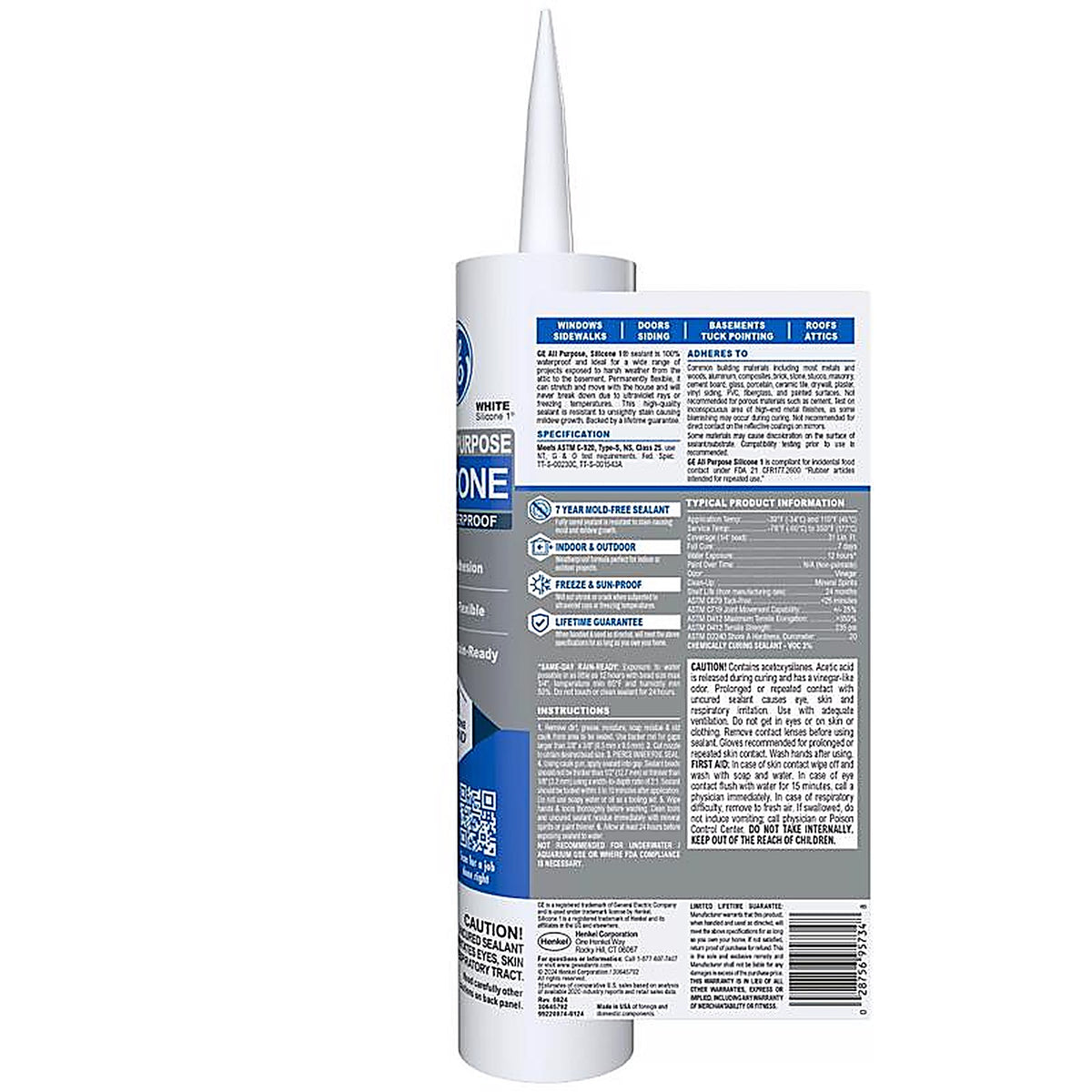 GE - 2749483 - Window & Door White Silicone 1 Window and Door Caulk Sealant 10.1 oz