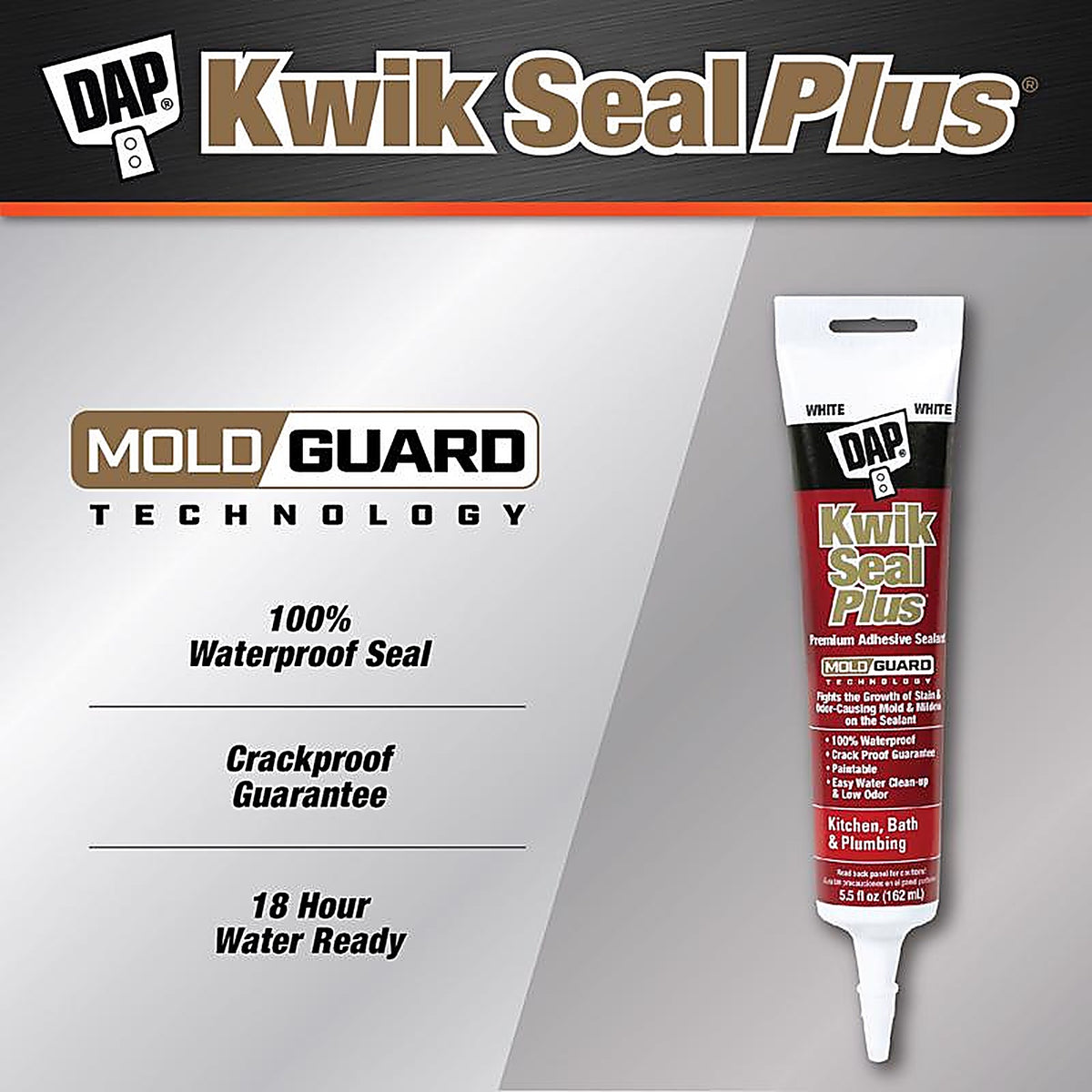 DAP - 7079818526 - Kwik Seal Plus White Siliconized Latex Kitchen and Bath Caulk 5.5 oz