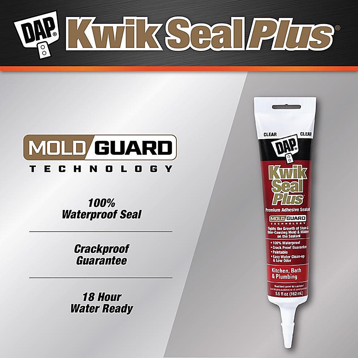 DAP - 7079818546 - Kwik Seal Plus Clear Siliconized Latex Kitchen and Bath Adhesive Caulk 5.5 oz