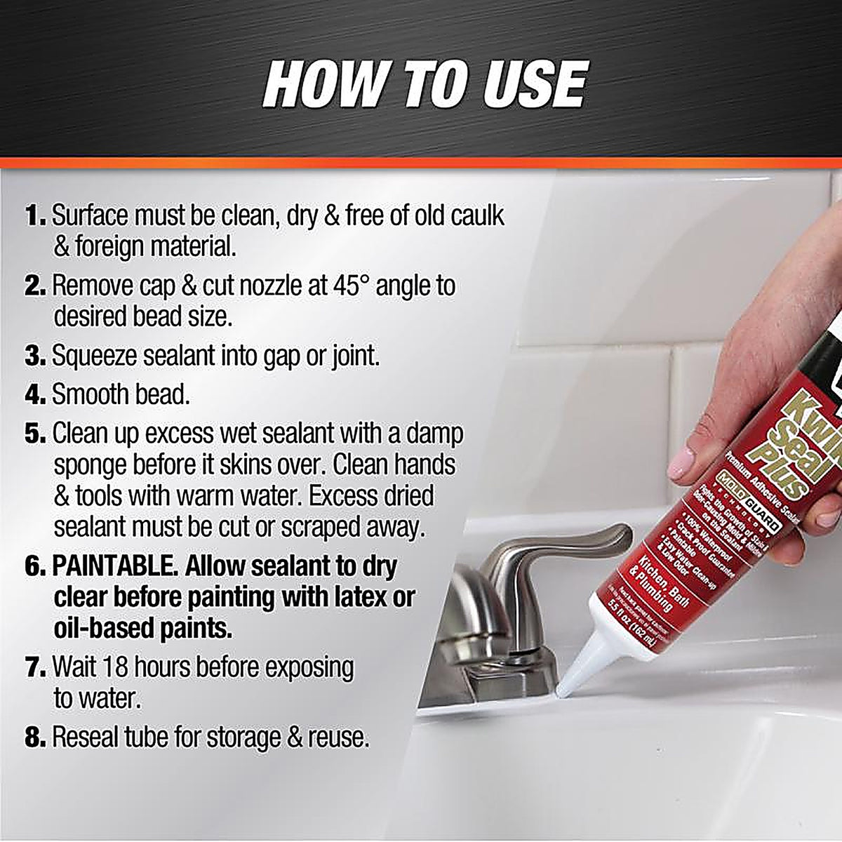 DAP - 7079818546 - Kwik Seal Plus Clear Siliconized Latex Kitchen and Bath Adhesive Caulk 5.5 oz