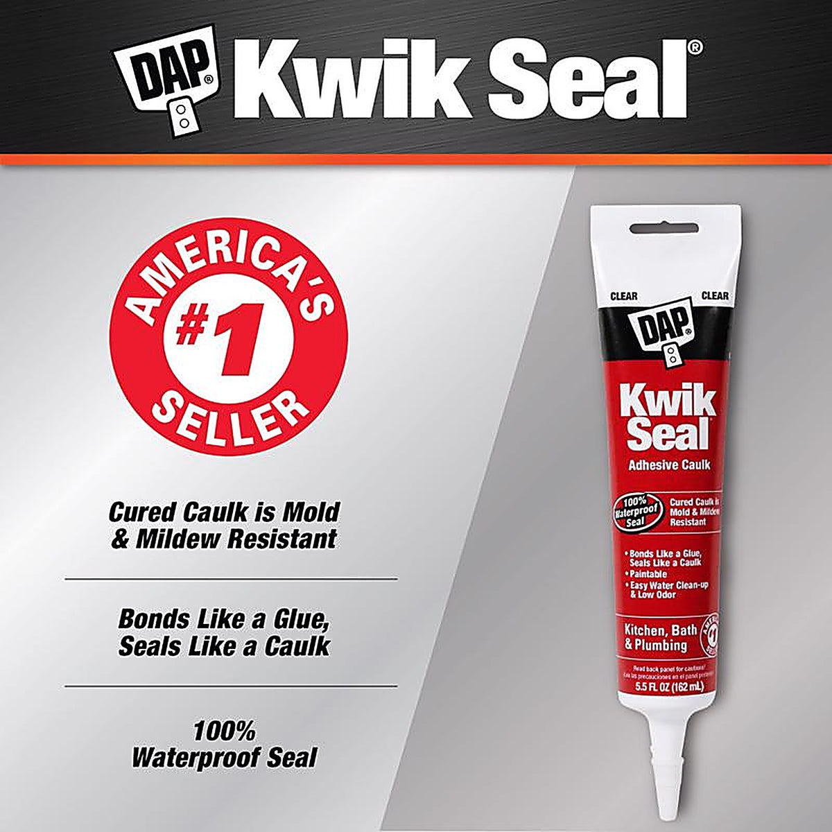 DAP - 7079818008 - Kwik Seal Clear Acrylic Latex Kitchen and Bath Adhesive Caulk 5.5 oz