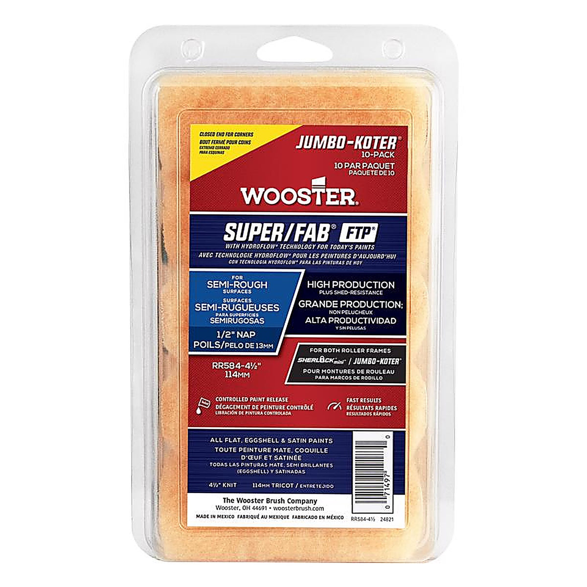 Wooster - RR584-41/2 - Super/FAB 4.5 in. W x 1/2 in. Jumbo Paint Roller Cover - 10/Pack