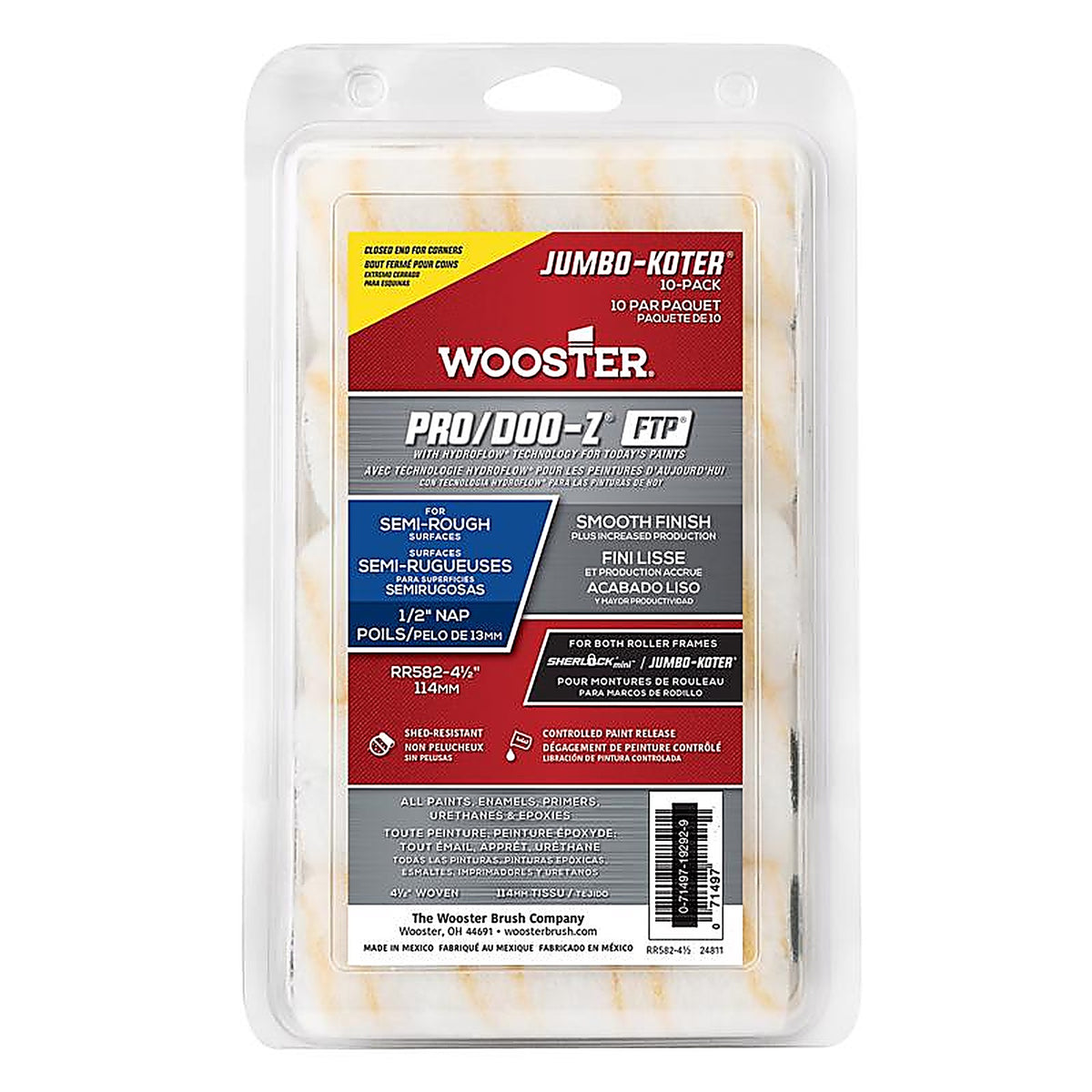 Wooster - RR582-41/2 - PRO/DOO-Z 4.5 in. W x 1/2 in. Jumbo Paint Roller Cover - 10/Pack