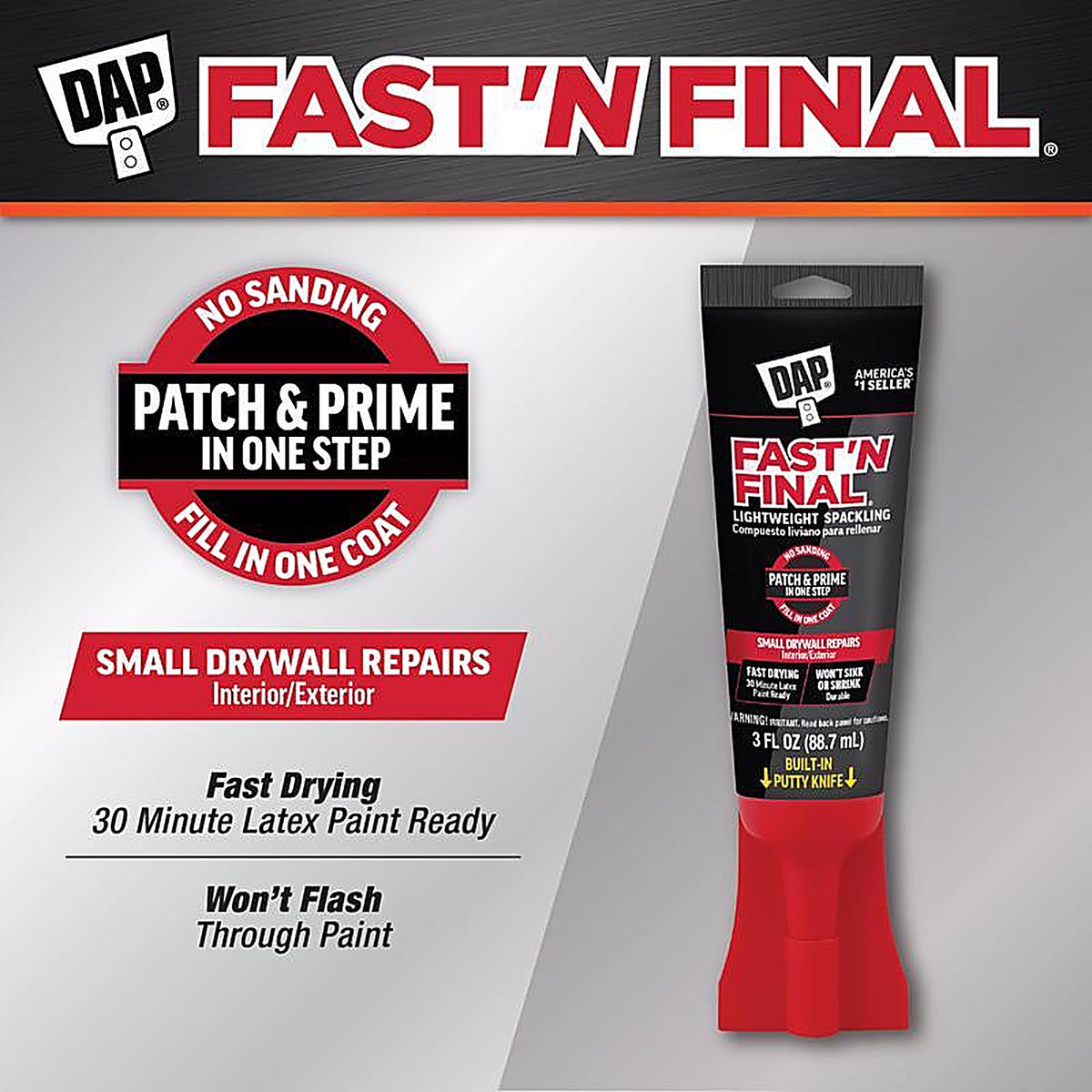 DAP - 7079812321 - Fast 'N Final Ready to Use Off-White Lightweight Spackling Compound 3 oz