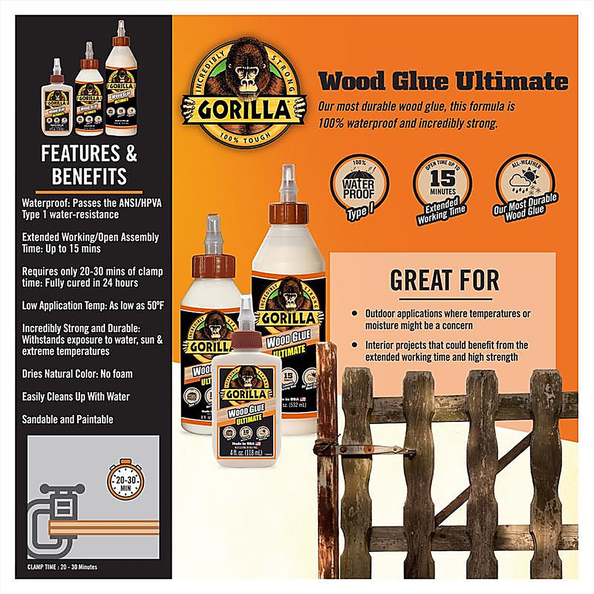Gorilla - 104406 - Extra Strength Wood Glue 18 oz