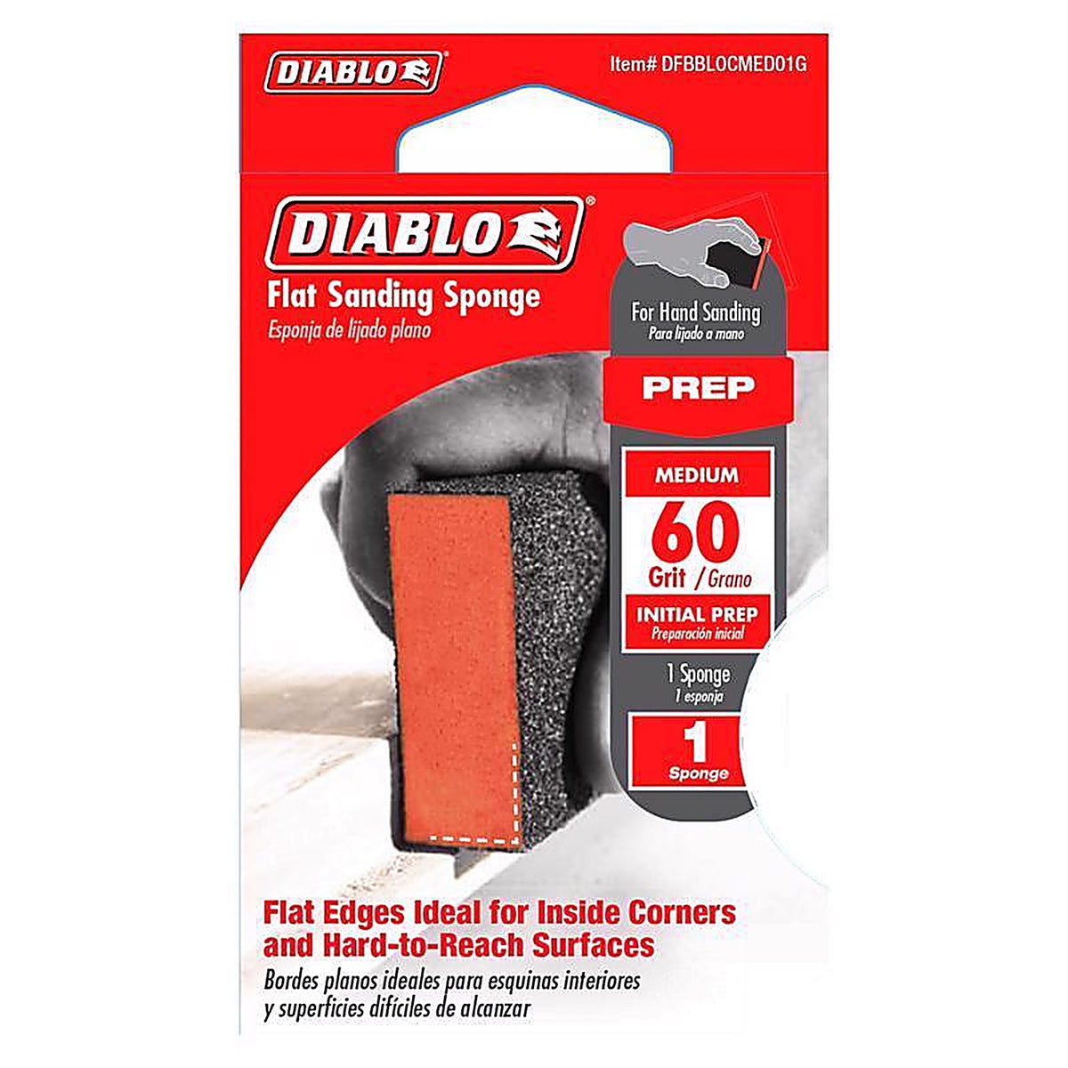 Diablo - DFBBLOCBMD01G - 8 in. L X 3 in. W X 1 in. T 60 Grit Medium Block Sanding Sponge