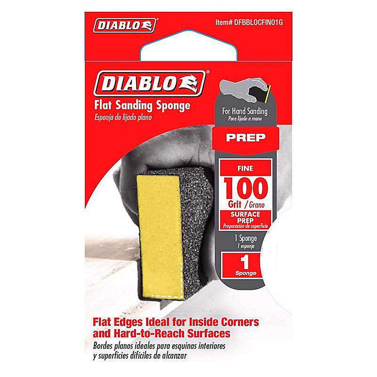 Diablo - DFBBLOCBFN01G - 8 in. L X 3 in. W X 1 in. T 100 Grit Fine Block Sanding Sponge