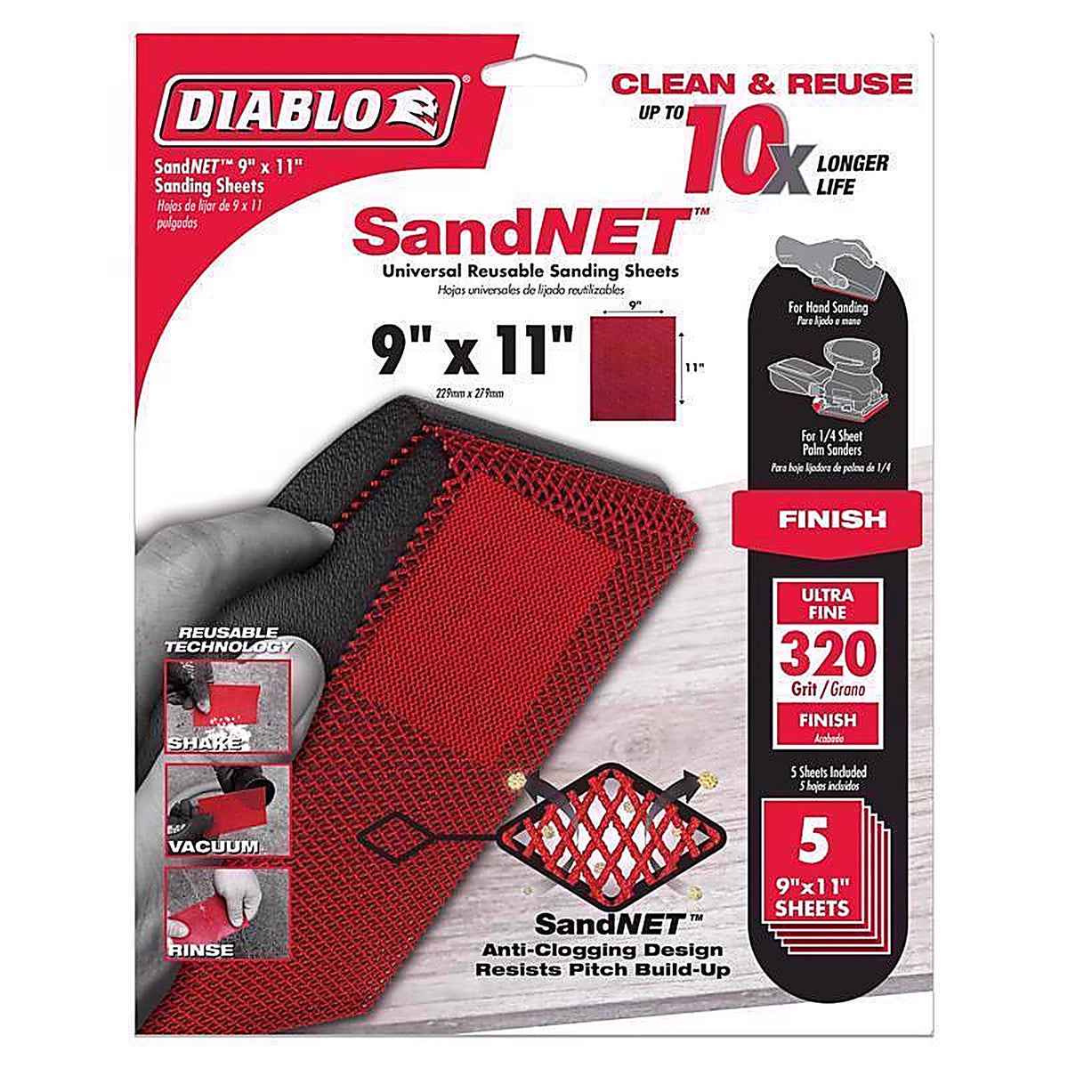 Diablo - DND911320H05G - 9 in. L X 11 in. W 320 Grit Ceramic Blend All Purpose Sandpaper 5 pk