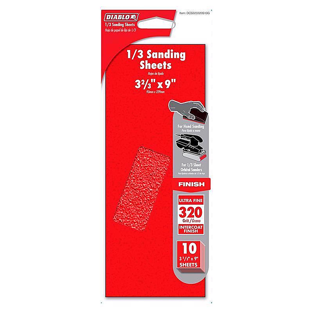 Diablo - DCS323320S10G - 9 in. L X 3-2/3 W 320 Grit Aluminum Oxide Sanding Sheet 10 pk