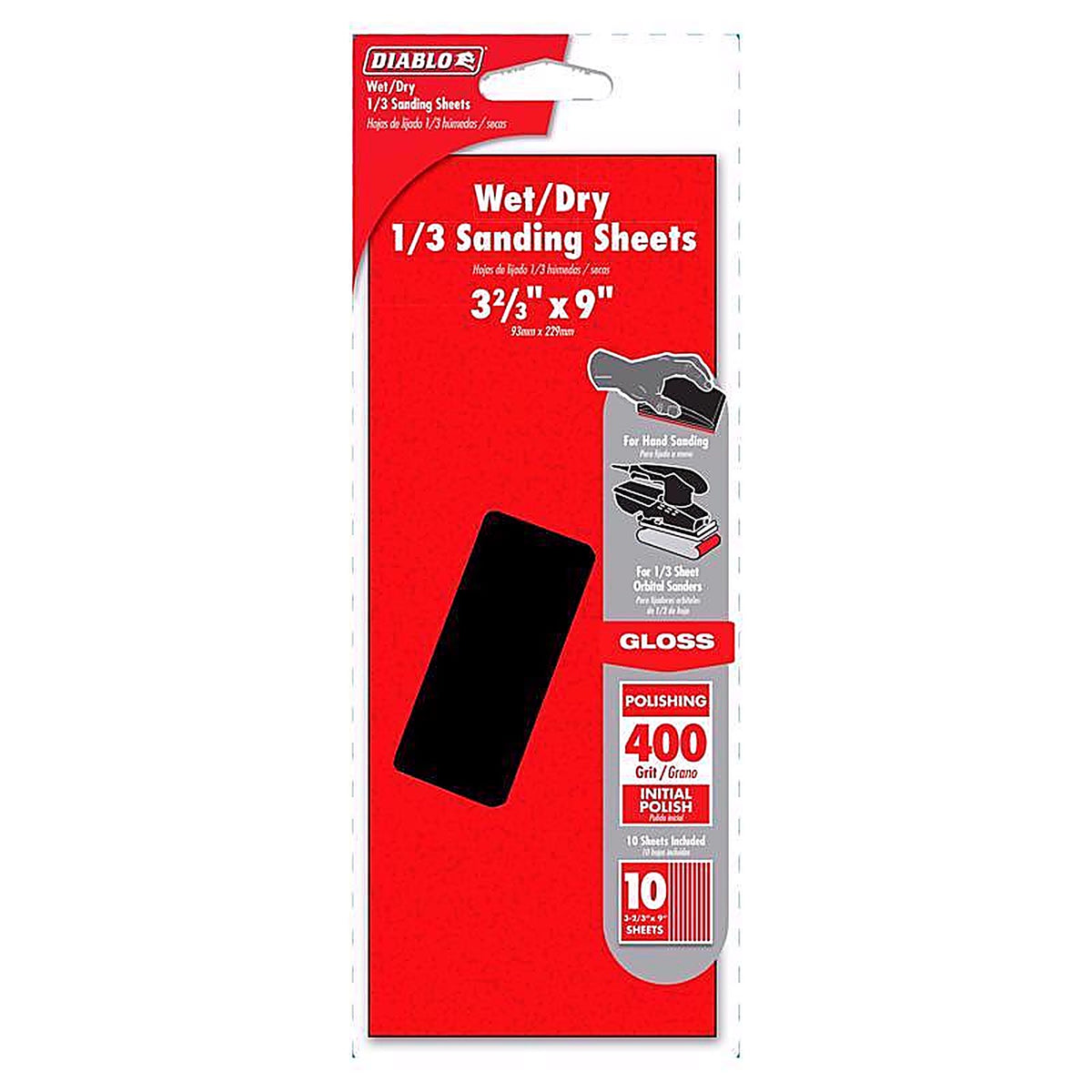 Diablo - DCS323400S10W - 9 in. L X 3-2/3 W 400 Grit Silicon Carbide Sanding Sheet 10 pk