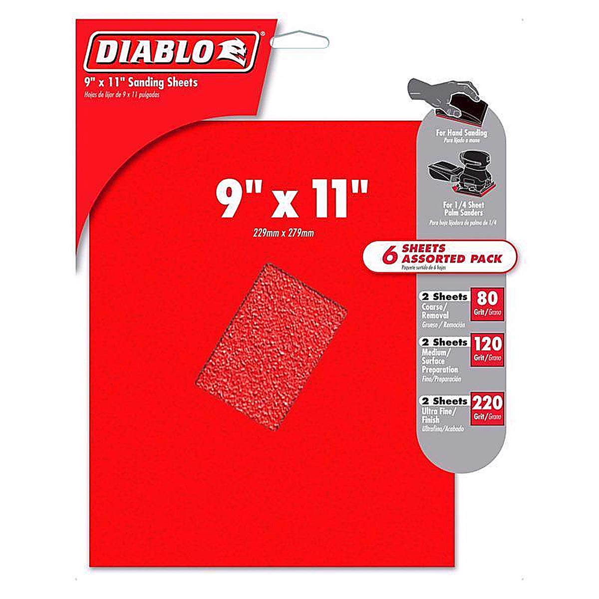 Diablo - DCS911ASTS06G - 9 in. L X 11 W Assorted Grit Aluminum Oxide Sanding Sheet 6 pk