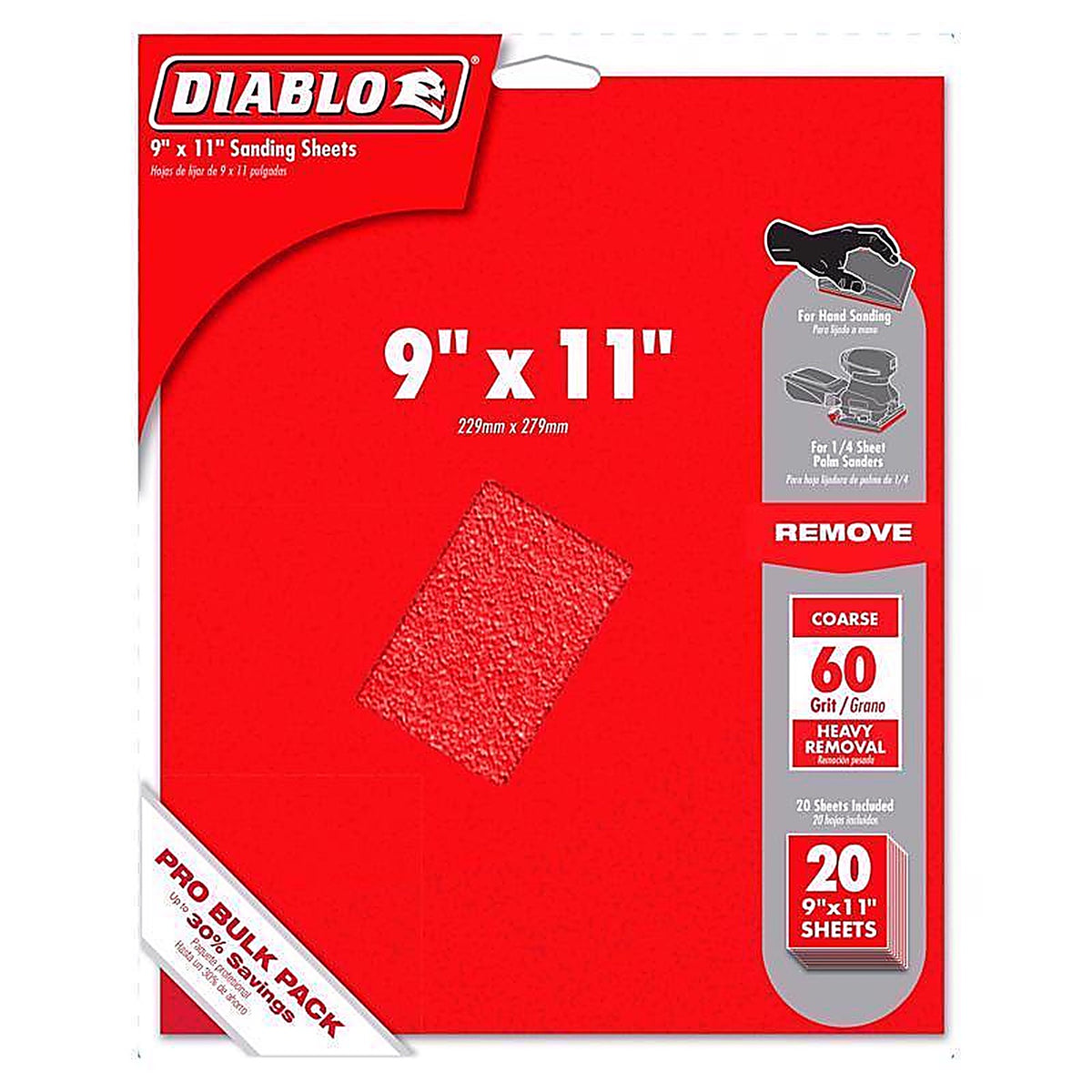 Diablo - DCS911060S20G - 9 in. L X 11 W 60 Grit Aluminum Oxide Sanding Sheet 20 pk