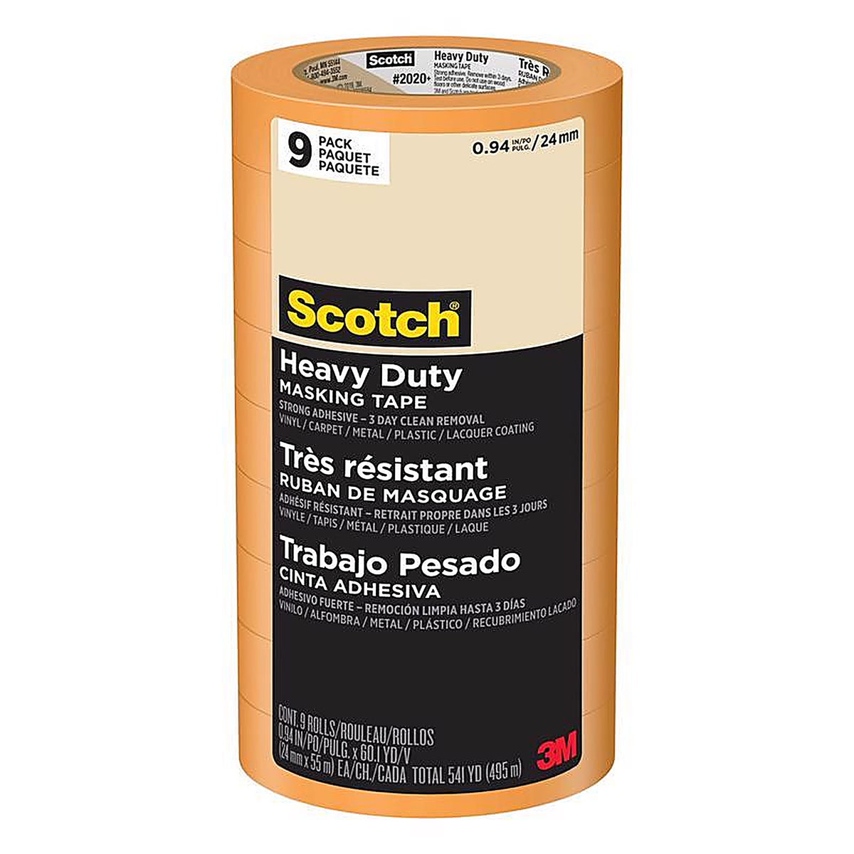 3M - 2020-PLUS-24AP9 - Scotch 0.94 in. W X 60.1 yd L Orange Strong Strength Masking Tape 9 pk