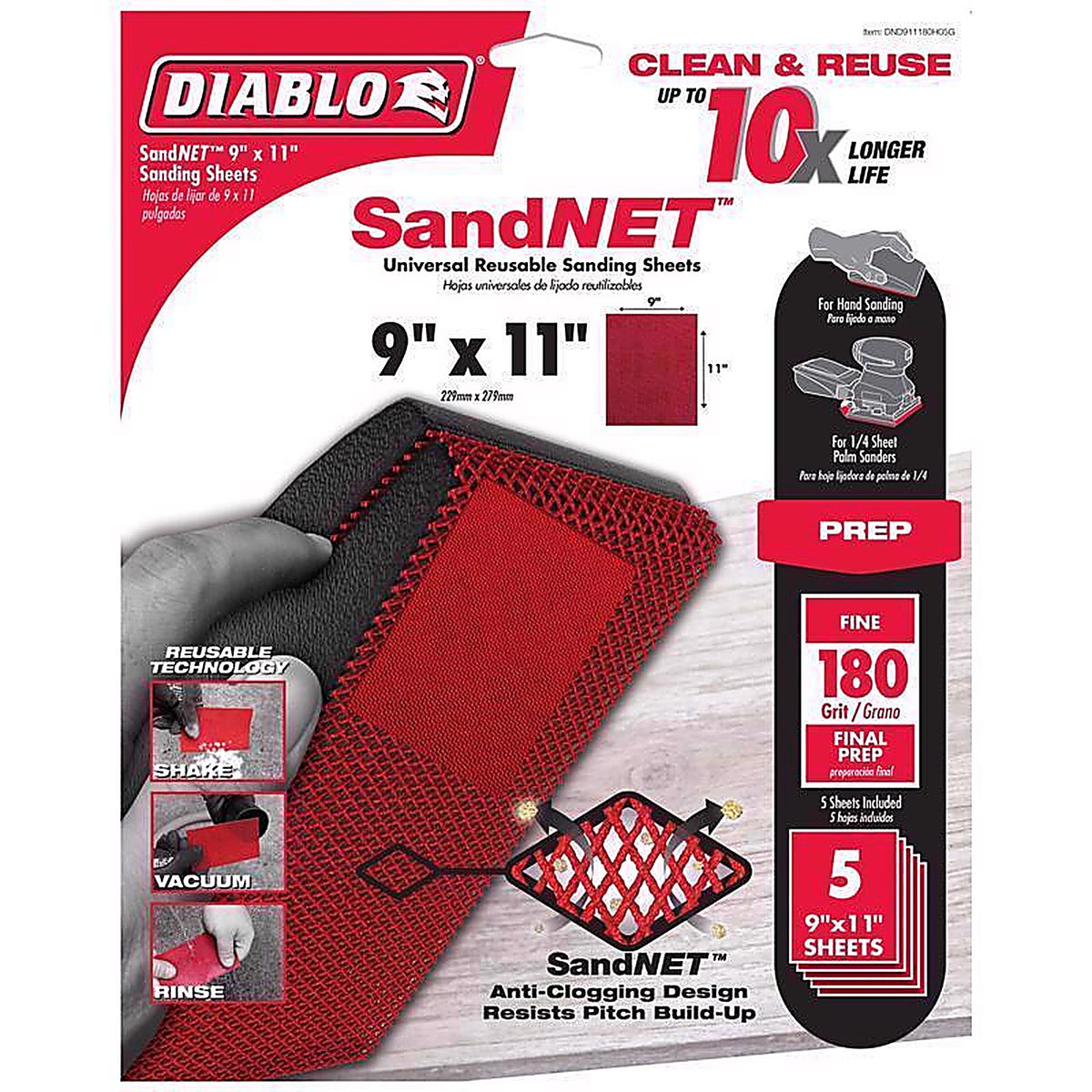Diablo - DND911180H05G - SandNet 11 in. L X 9 in. W 180 Grit Ceramic Sanding Sheet 5 pk