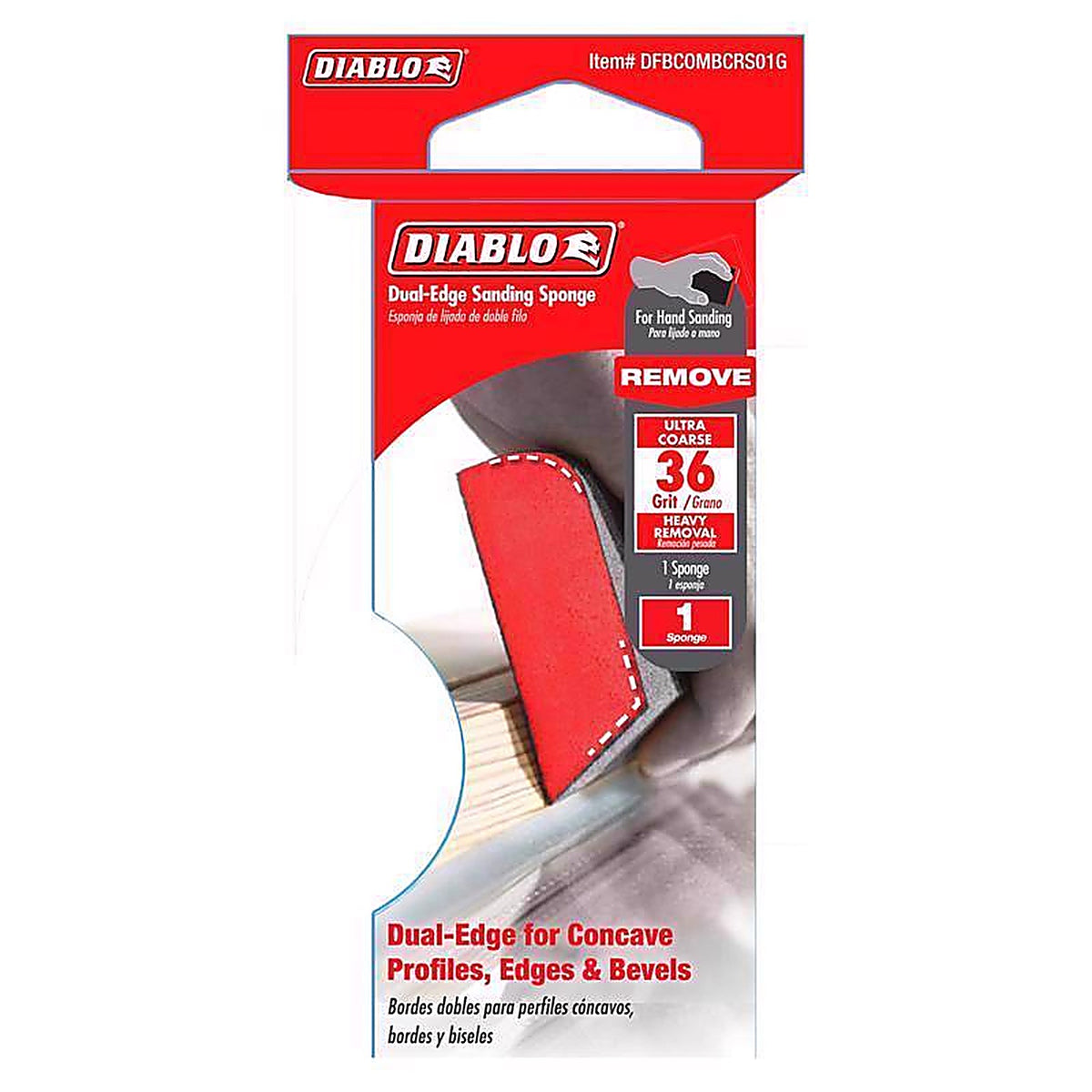 Diablo - DFBCOMBCRS01G - 4 in. L X 2-1/2 in. W X 1 in. T 36 Grit Ultra Coarse Dual Edge Sanding Sponge