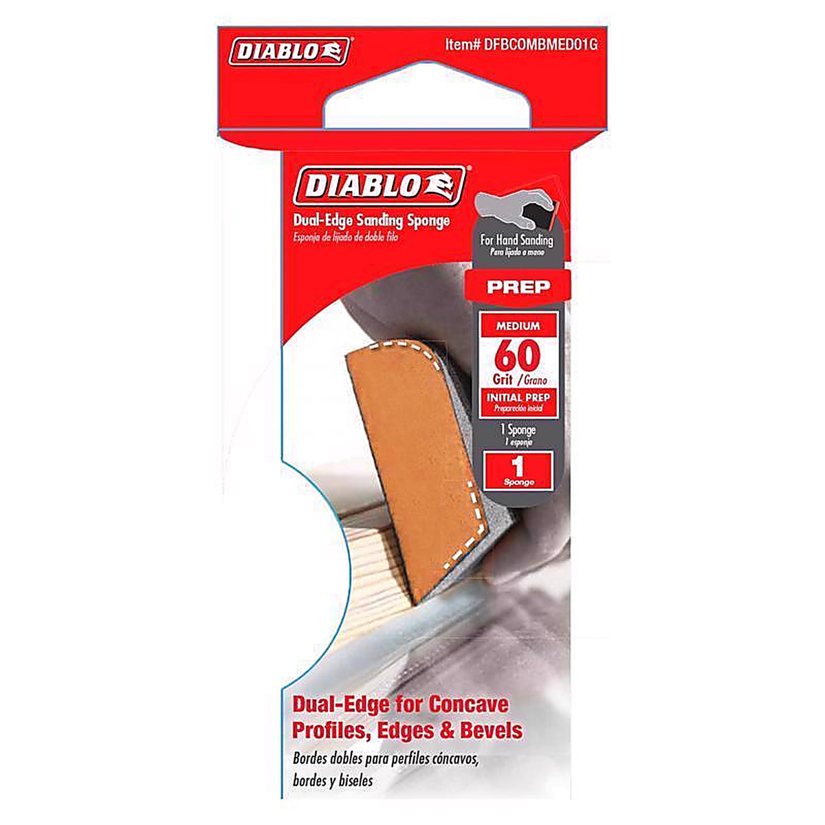 Diablo - DFBCOMBMED01G - 4 in. L X 2-1/2 in. W X 1 in. T 60 Grit Medium Dual Edge Sanding Sponge