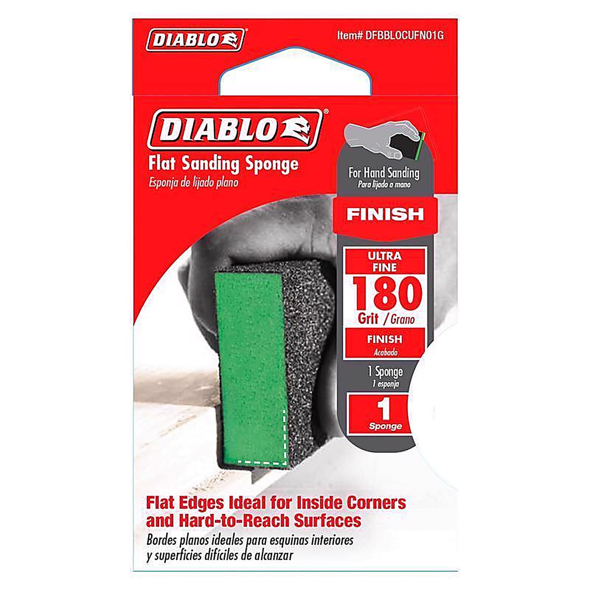Diablo - DFBBLOCUFN01G - 4 in. L X 2-1/2 in. W X 1 in. T 180 Grit Ultra Fine Flat Surface Sanding Sponge