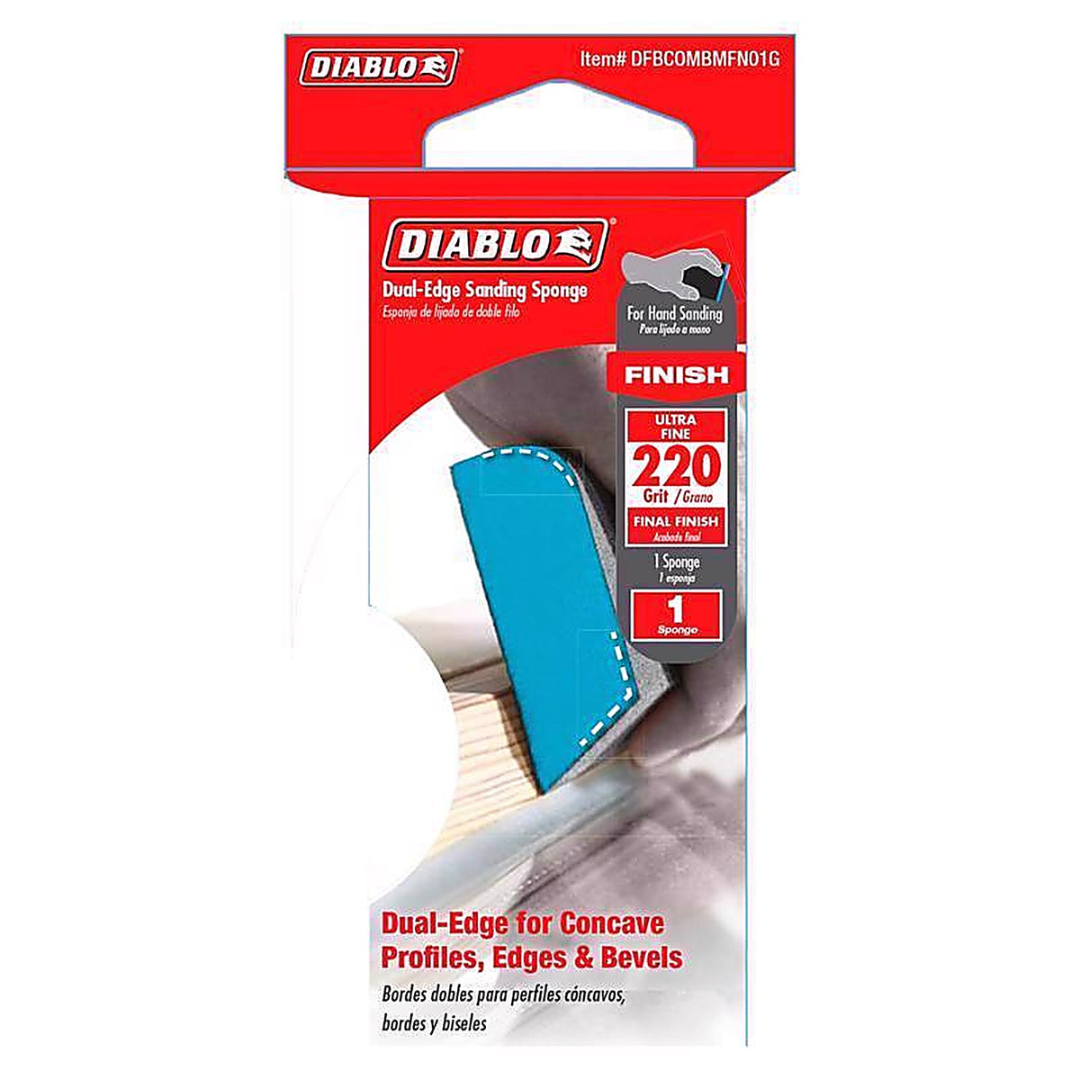 Diablo - DFBCOMBMFN01G - 4 in. L X 2-1/2 in. W X 1 in. T 220 Grit Ultra Fine Dual Edge Sanding Sponge