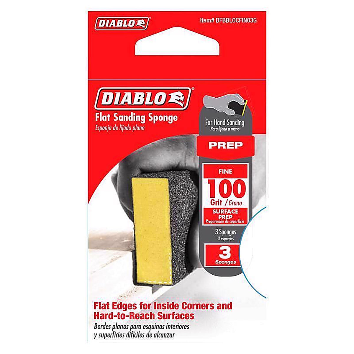 Diablo - DFBBLOCFIN03G - 4 in. L X 2-1/2 in. W X 1 in. 100 Grit Fine Flat Surface Sanding Sponge