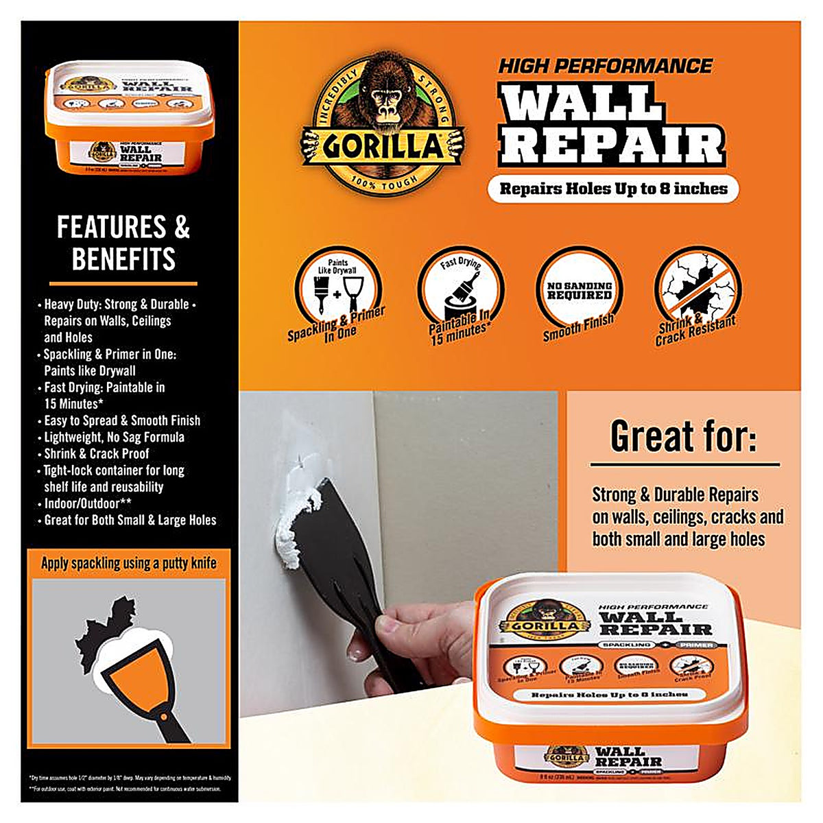 Gorilla - 107054 - Heavy Duty Wall Repair Spackling + Primer