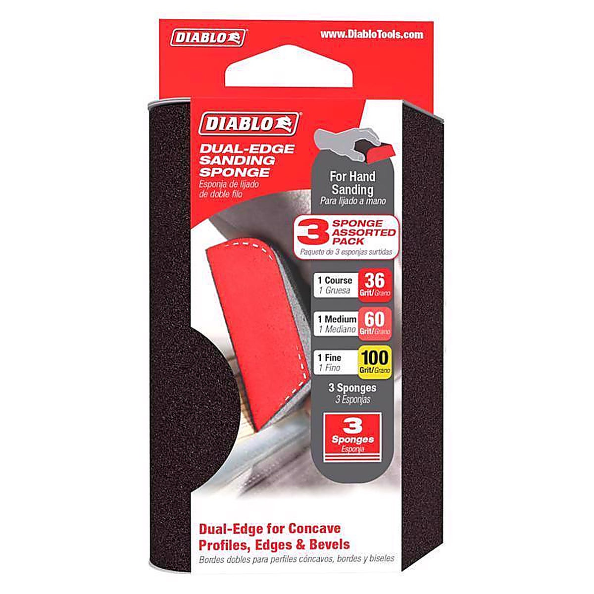 Diablo - DFBCOMBAST03G - 4 in. L X 2-1/2 in. W X 1 in. Assorted Grit Assorted Dual Edge Sanding Sponge