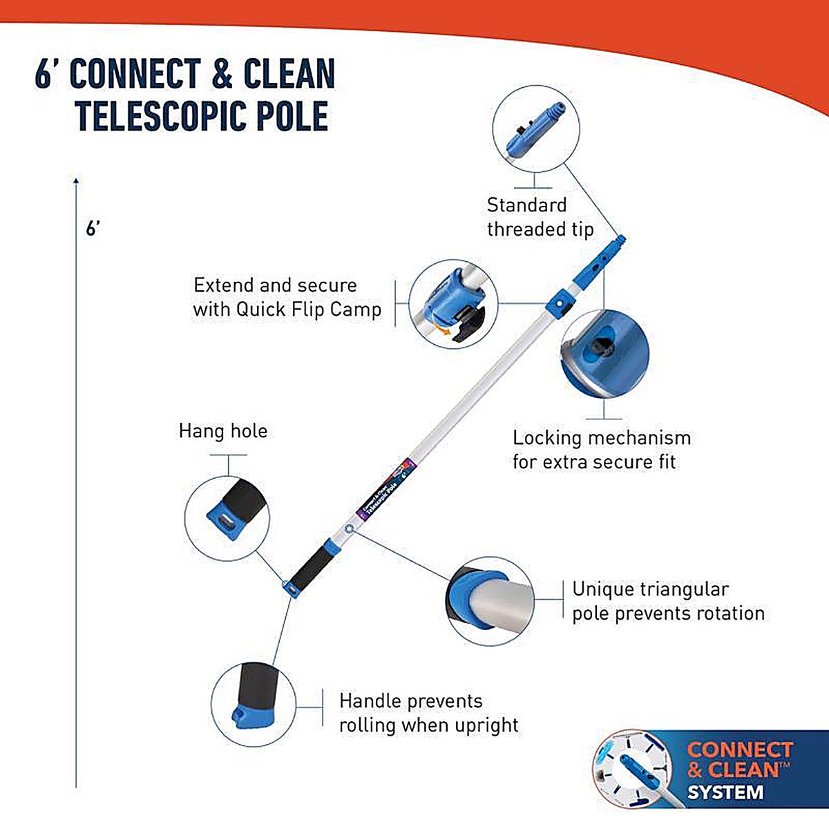 Unger - 972920 - Telescoping 6 ft. L X 2 in. D Aluminum Extension Pole Blue/White