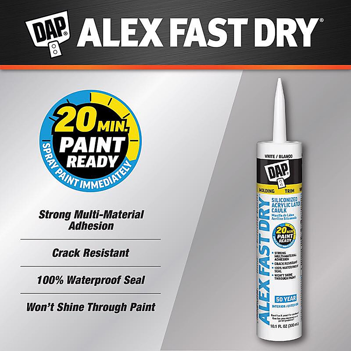 DAP - 7079818426 - Alex Fast Dry White Siliconized Acrylic Latex Windows/Doors/Seal/Paint Caulk 10.1 oz