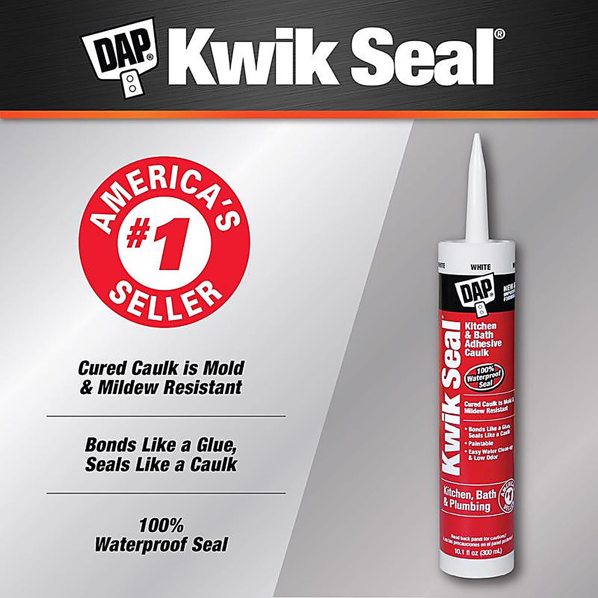 DAP - 7079818032 - Kwik Seal White Acrylic Latex Kitchen and Bath Adhesive Caulk 10.1 oz