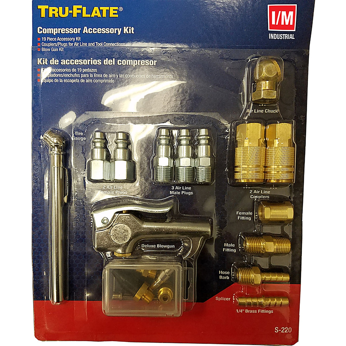 Tru-Flate - TRFL41175 - Brass/Steel Air Coupler and Plug Set 1/4 in. Female 19 pc