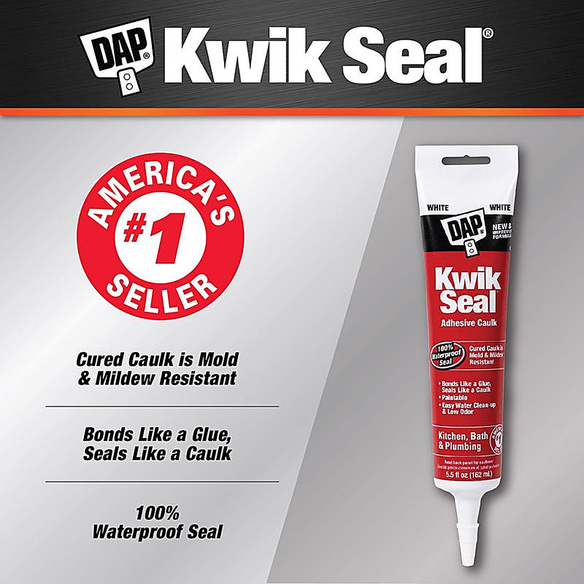 DAP - 7079818001 - Kwik Seal White Acrylic Latex Kitchen and Bath Adhesive Caulk 5.5 oz
