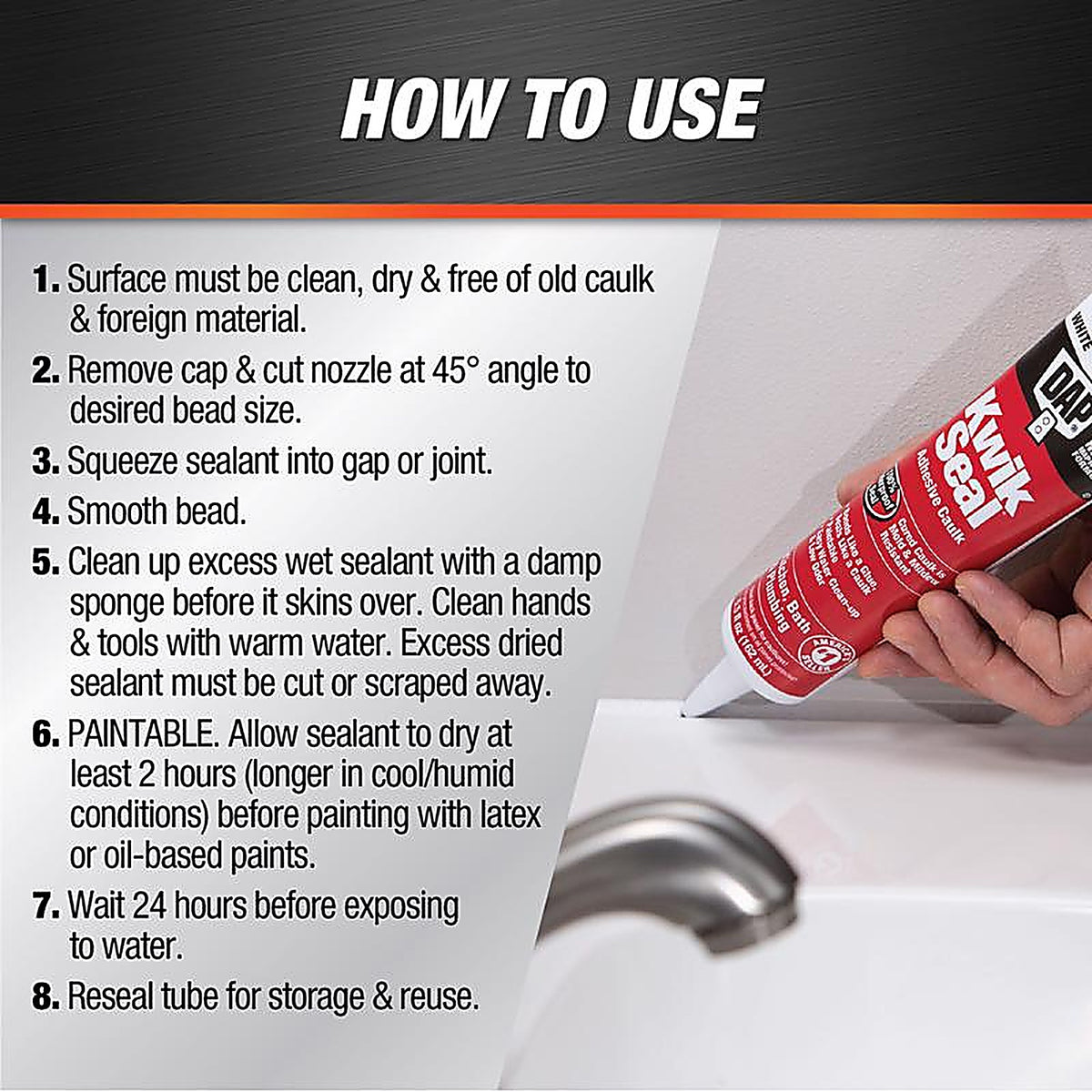 DAP - 7079818001 - Kwik Seal White Acrylic Latex Kitchen and Bath Adhesive Caulk 5.5 oz