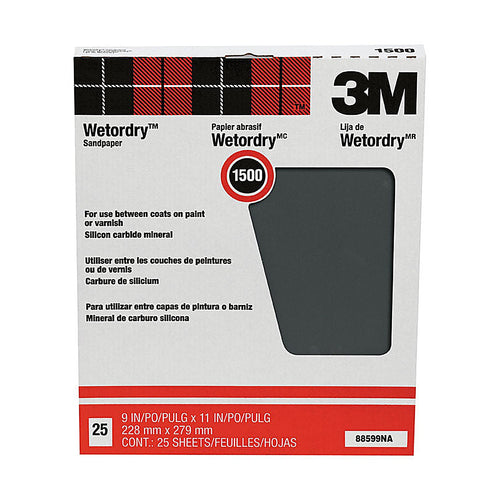 3M - 88599 - 11 in. L x 9 in. W 1,500 Grit Silicon Carbide Sandpaper - 25/Pack
