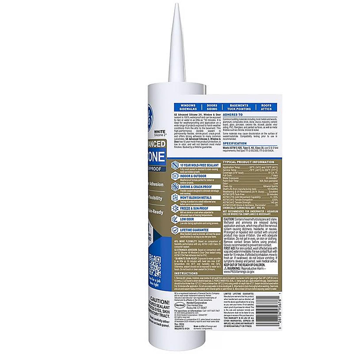 GE - 2811093 - Advanced White Silicone 2 Window and Door Caulk Sealant 10.1 oz