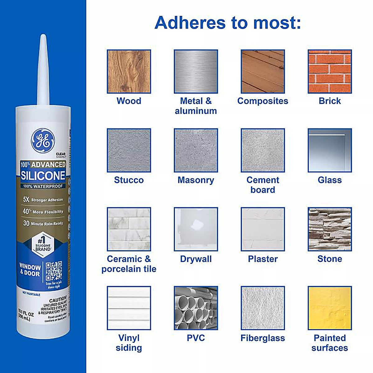 GE - 2811093 - Advanced White Silicone 2 Window and Door Caulk Sealant 10.1 oz
