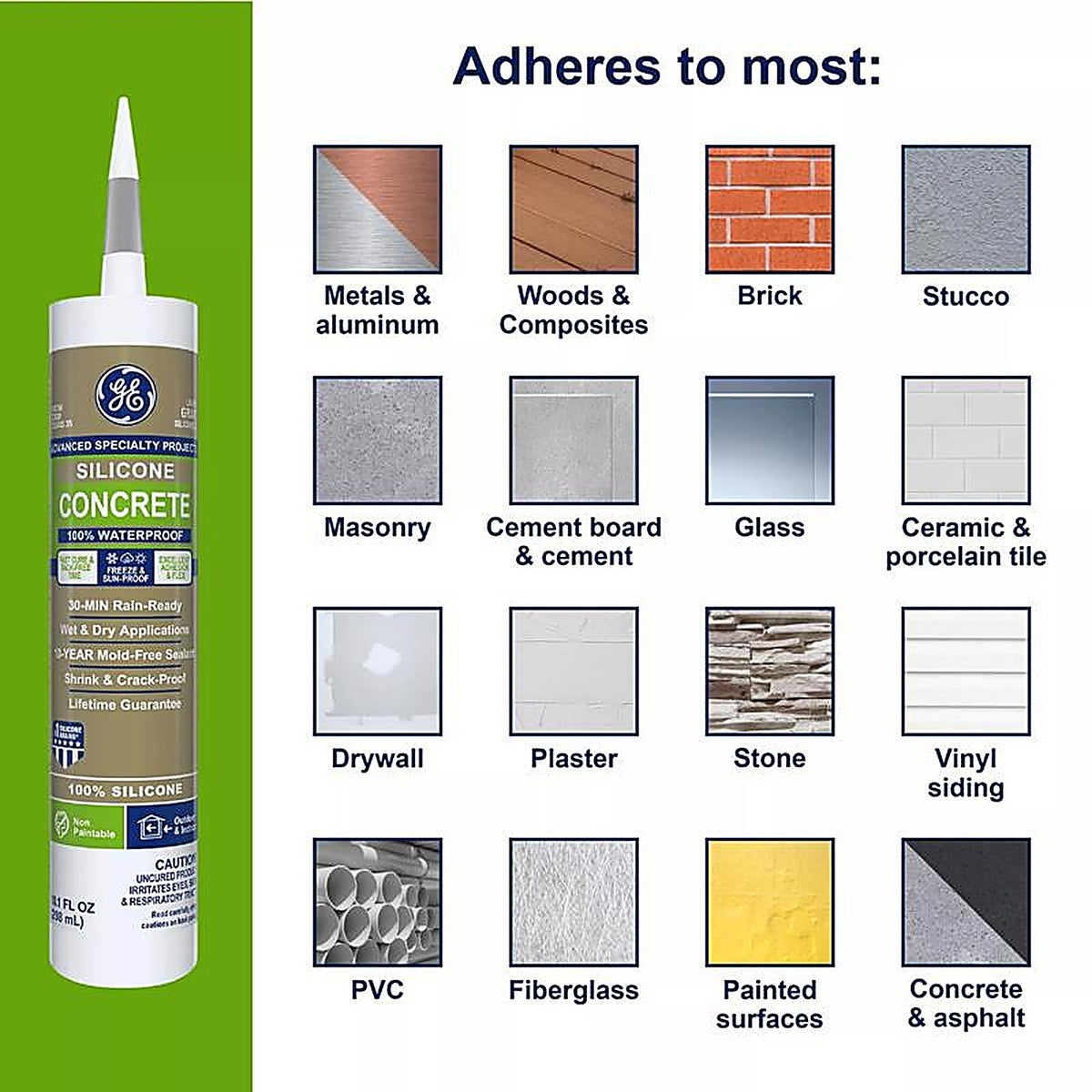 GE - 2816709 - Advanced Light Gray Silicone 2 Concrete and Masonry Caulk Sealant 10.1 oz